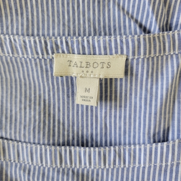 Talbots 100% Cotton Blue White Striped Embroidered Floral 3/4 Sleeve Top Size M - Picture 6 of 9
